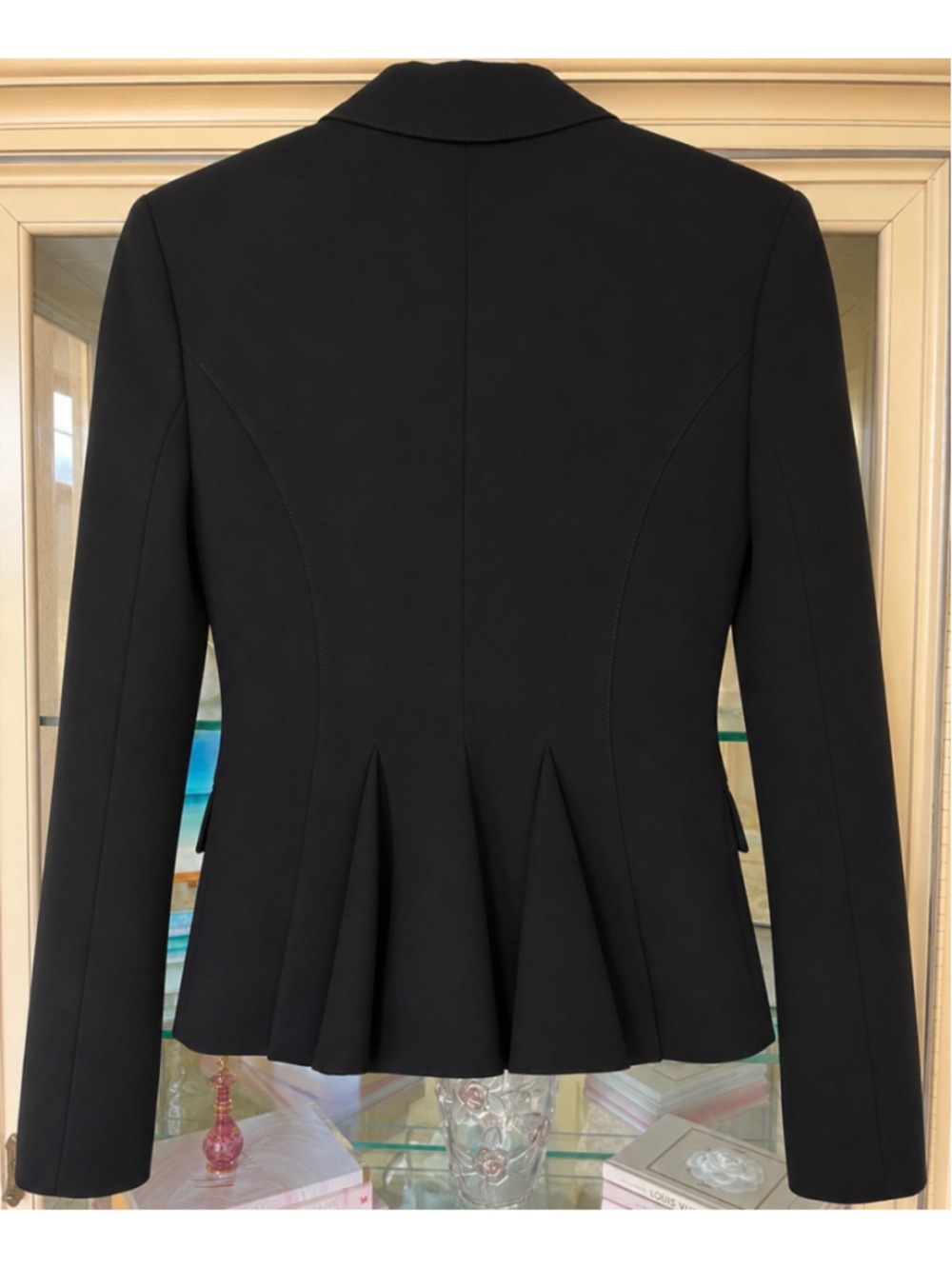 Sophia Kokosalaki Black Wool Blazer Back Ruffle Hem Jacket Size 46/10 New!